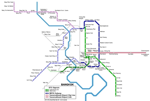 泰国曼谷地铁线路图 曼谷地铁换乘线路图高清中英文版