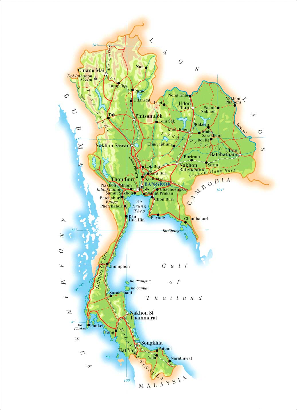 泰国地图高清英文版