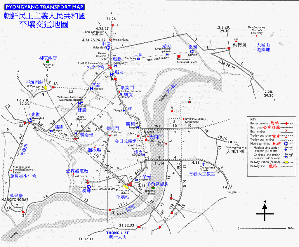 朝鲜平壤交通地图