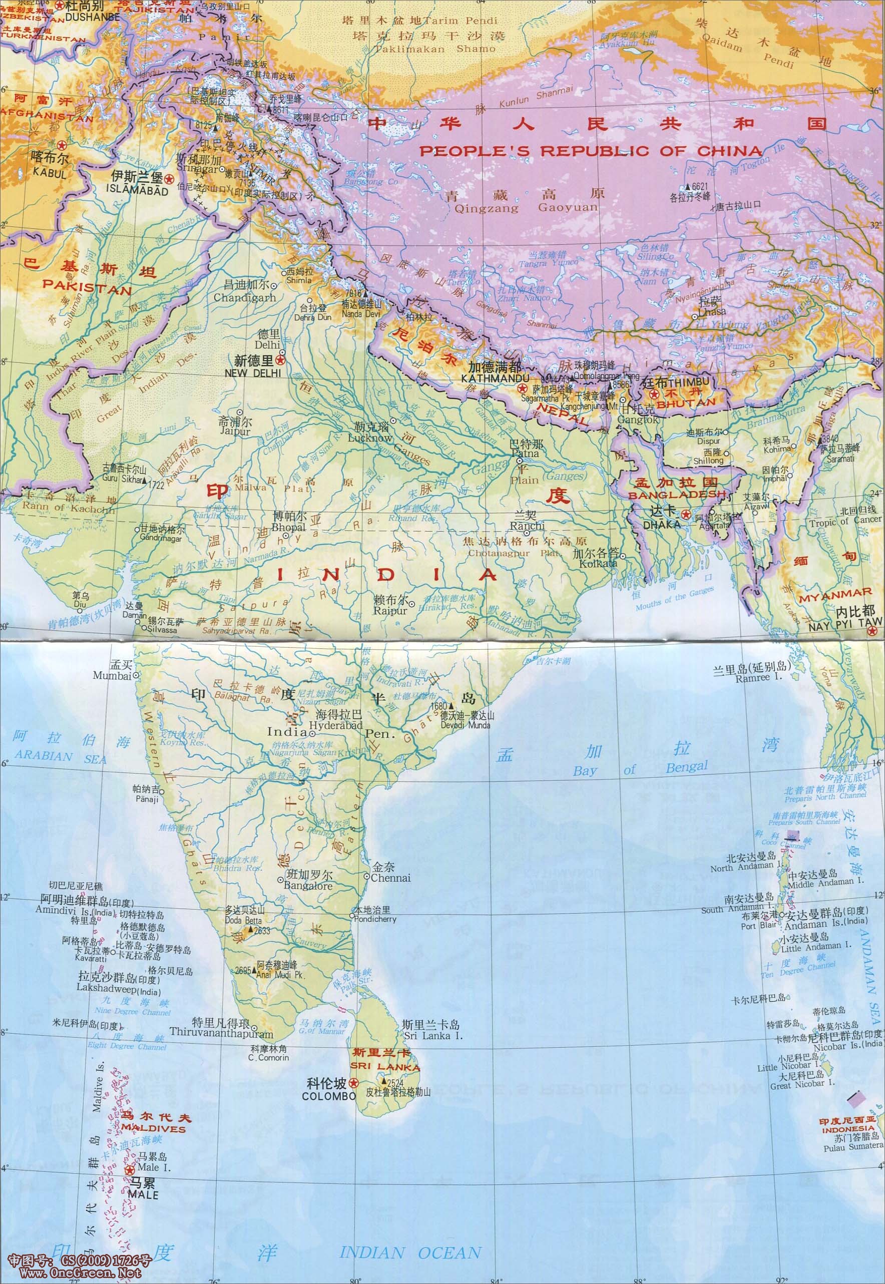 印度地形图地图
