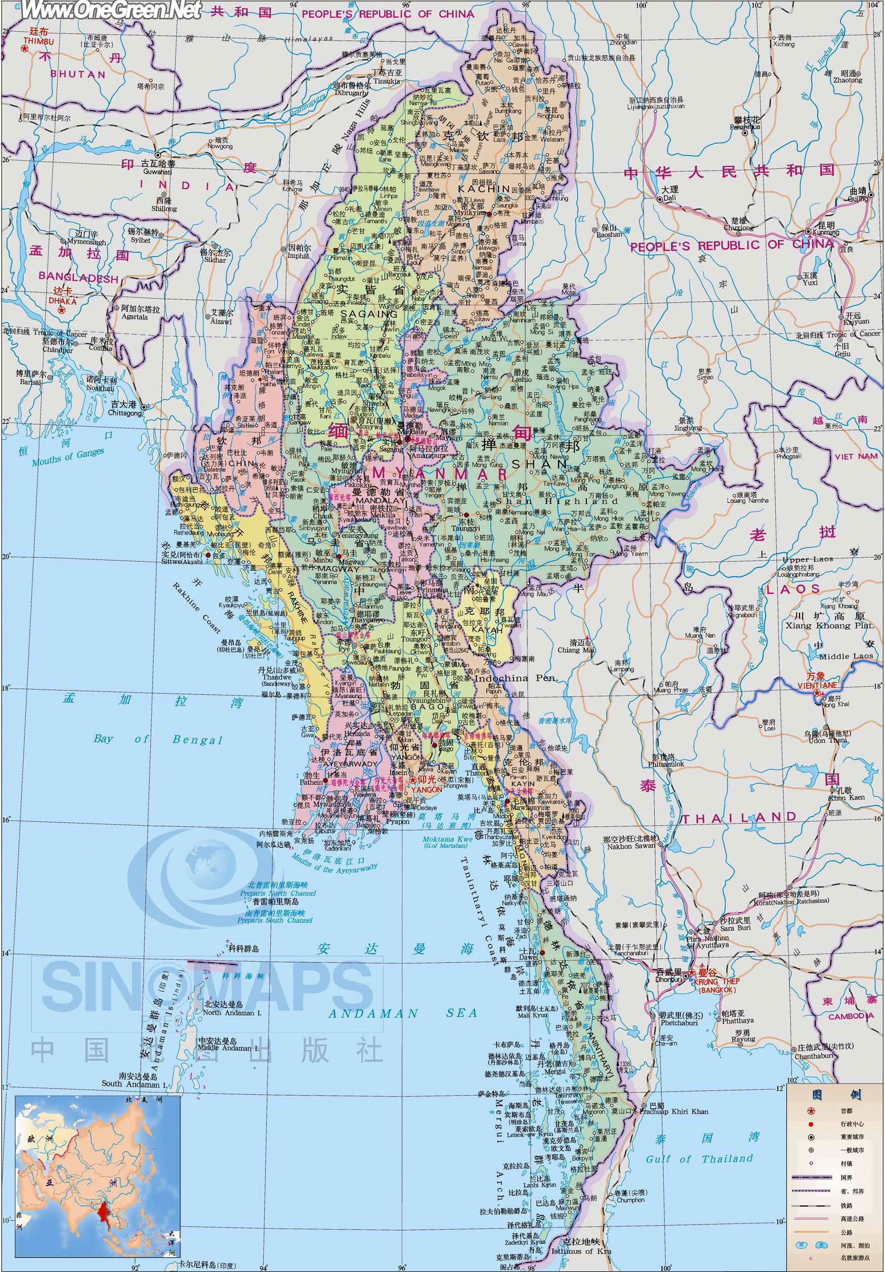 缅甸分省地图中文版